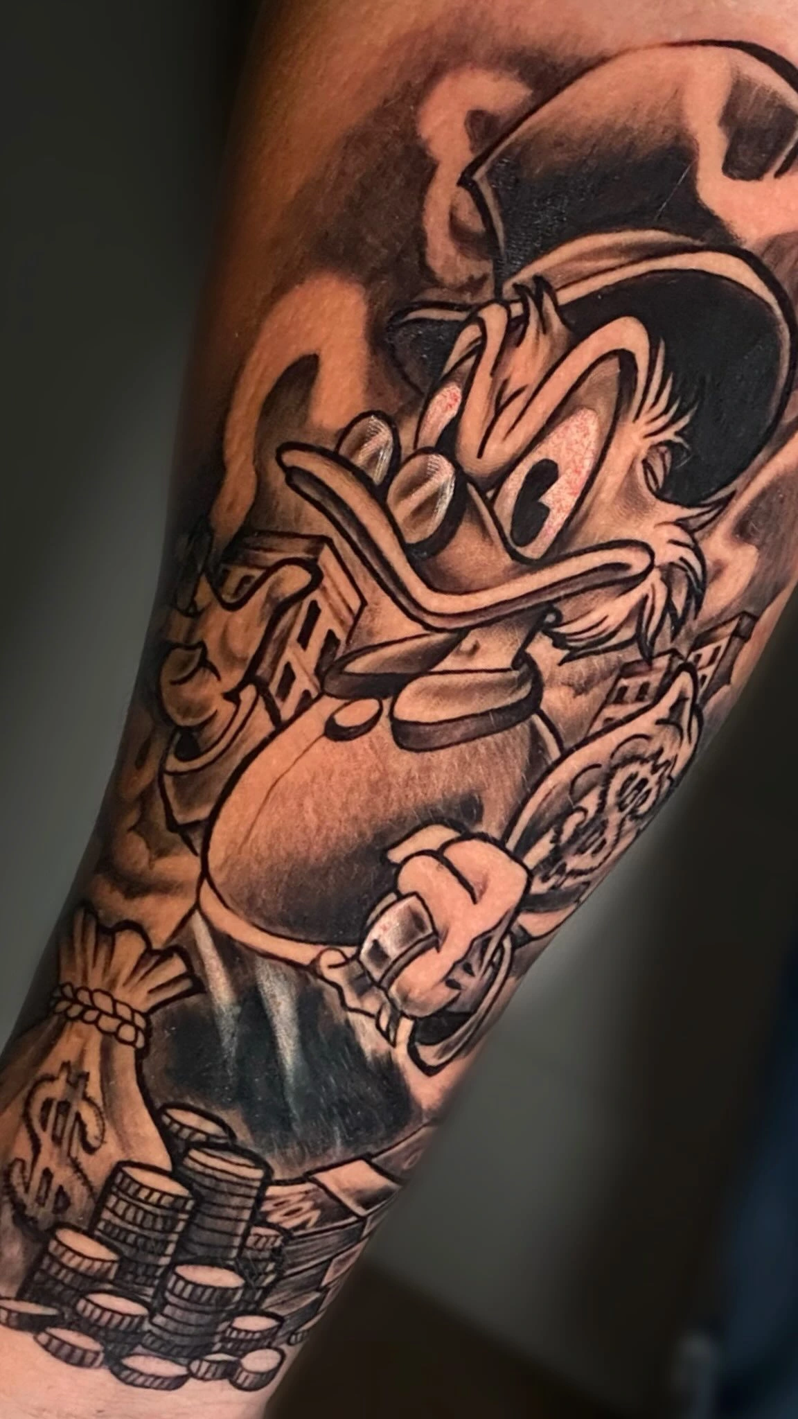 Scrooge McDuck money piece — Disney/cartoon character with money bags and coin stacks