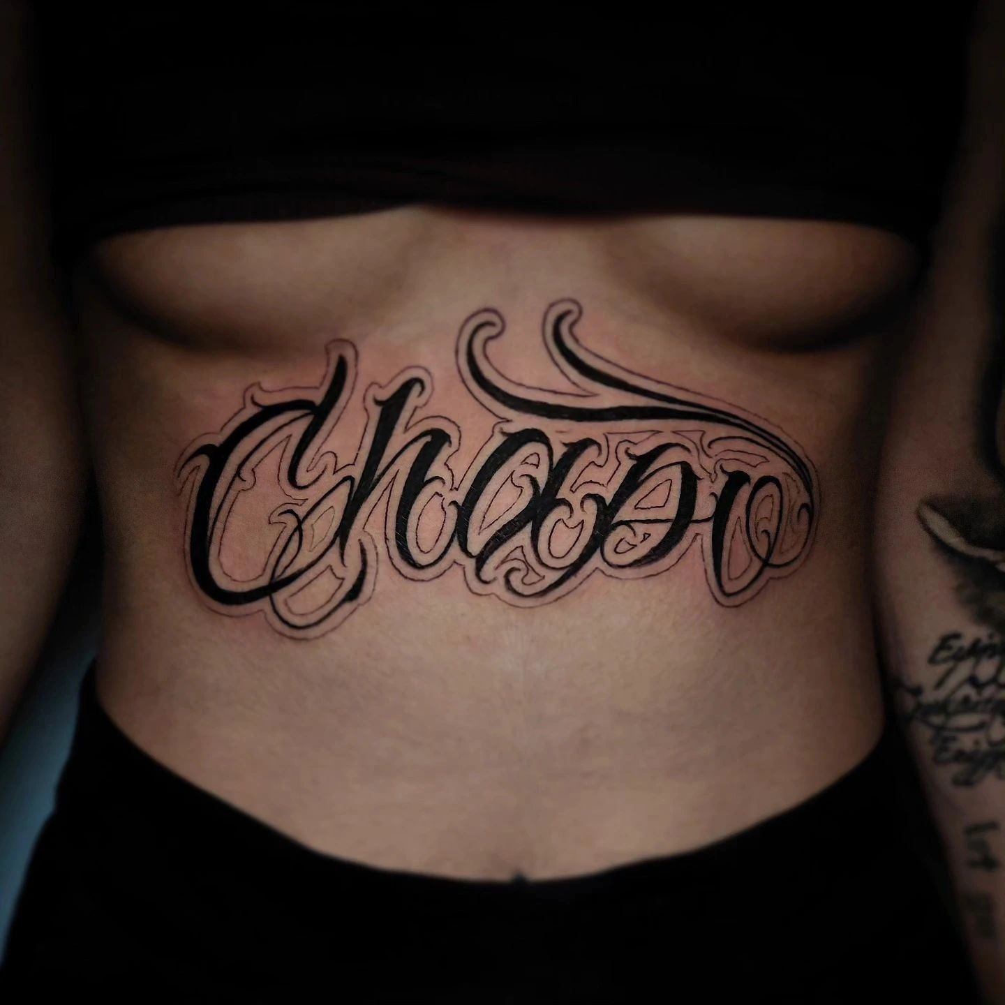 'Chapo' (or similar 4-letter word) chicano filigree underbust