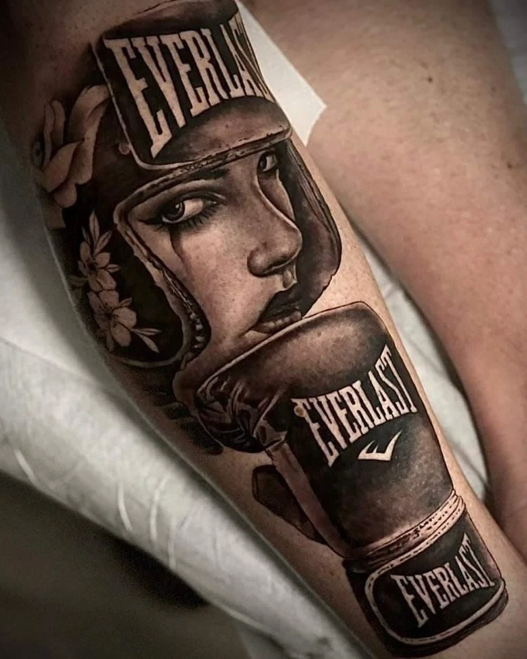 girl wearing Everlast headguard with boxing glove (Fighter)