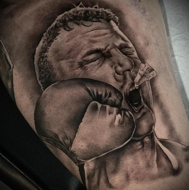 Muhammad Ali boxing photoreal portrait being punched