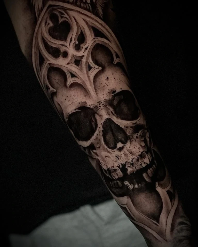 skull inside gothic cathedral arch